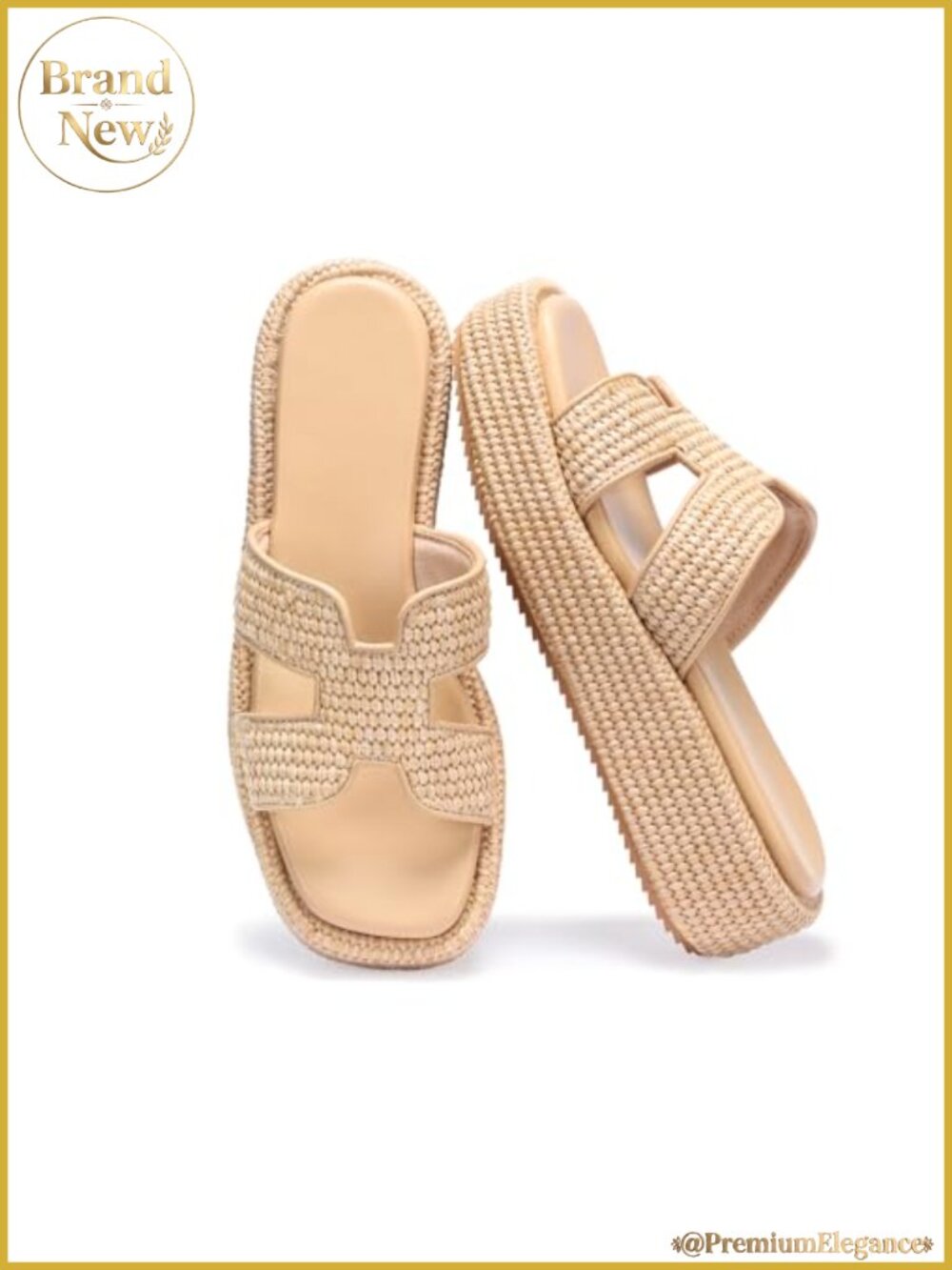 Raffia Platform Sandals Women Slip-On Espadrille Wedge Beach Shoes